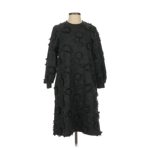 nwt Pearl By Lela Rose Black Floral 3D Long Sleeve Crewneck Dress S - Picture 1 of 4